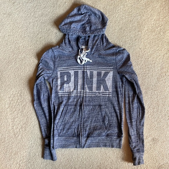 PINK VS zip up hoodie. XS. Like a long sleeve tee thickness. - Picture 1 of 3